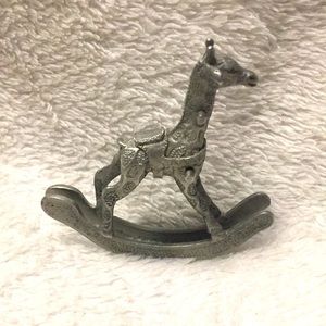 Vintage Spoontiques Miniature Pewter Giraffe Rocking Horse